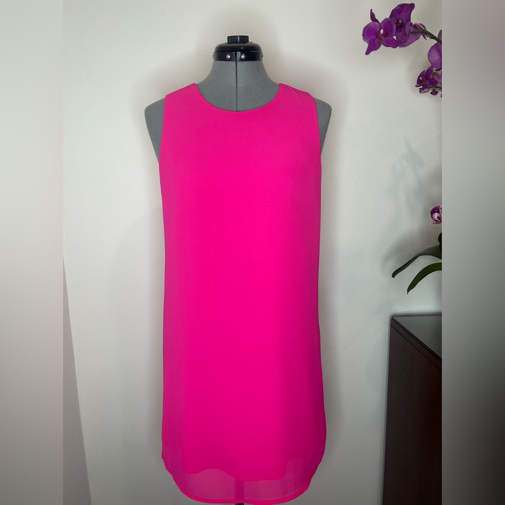 NORAH - Bright Pink Sleeveless Lined Midi Shift Dress Size M